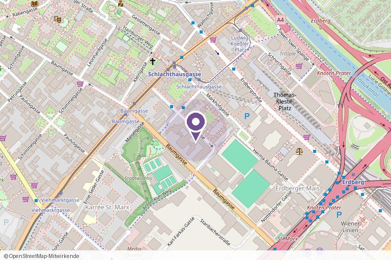 Kartenausschnitt mit der Lage des Studios in der Barthgasse 2 / Schlachthausgasse 39